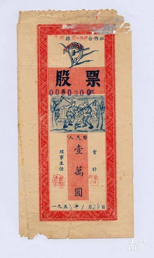 岭南金融博物馆馆藏 1953年连城县朋口供销合作社股票一万元